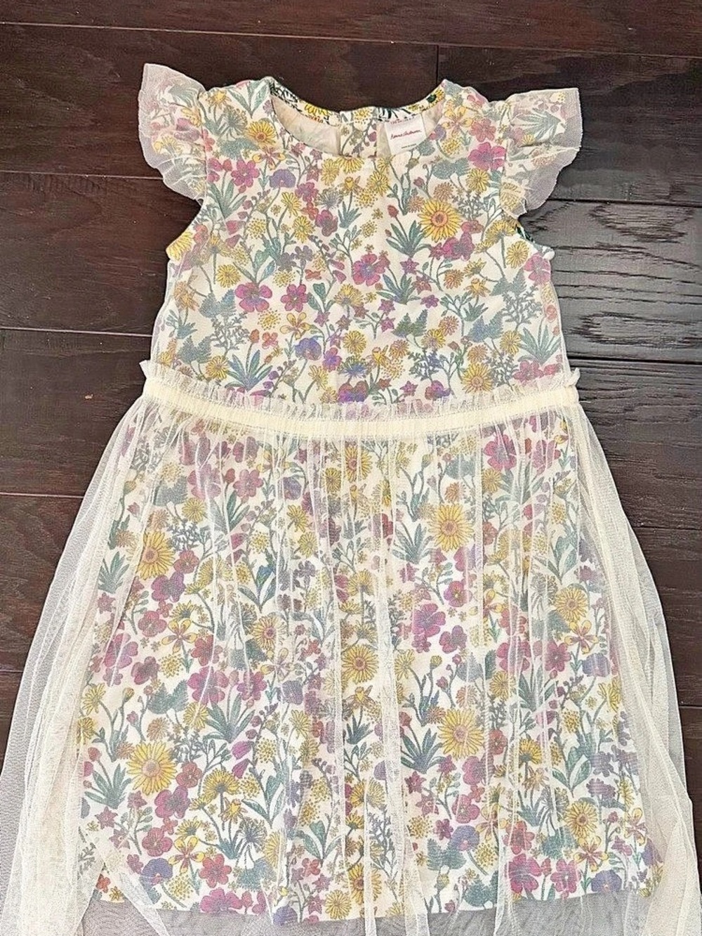 Hanna Andersson Floral Tulle Dress Girls Size 6-7